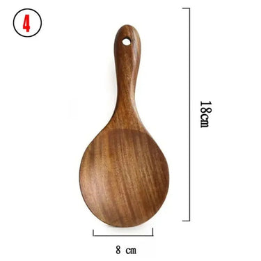 Natural Teak Wood Kitchen Tool Set: Spoon, Ladle, Turner, Rice Colander, and Soup Skimmer - KitchenKlout