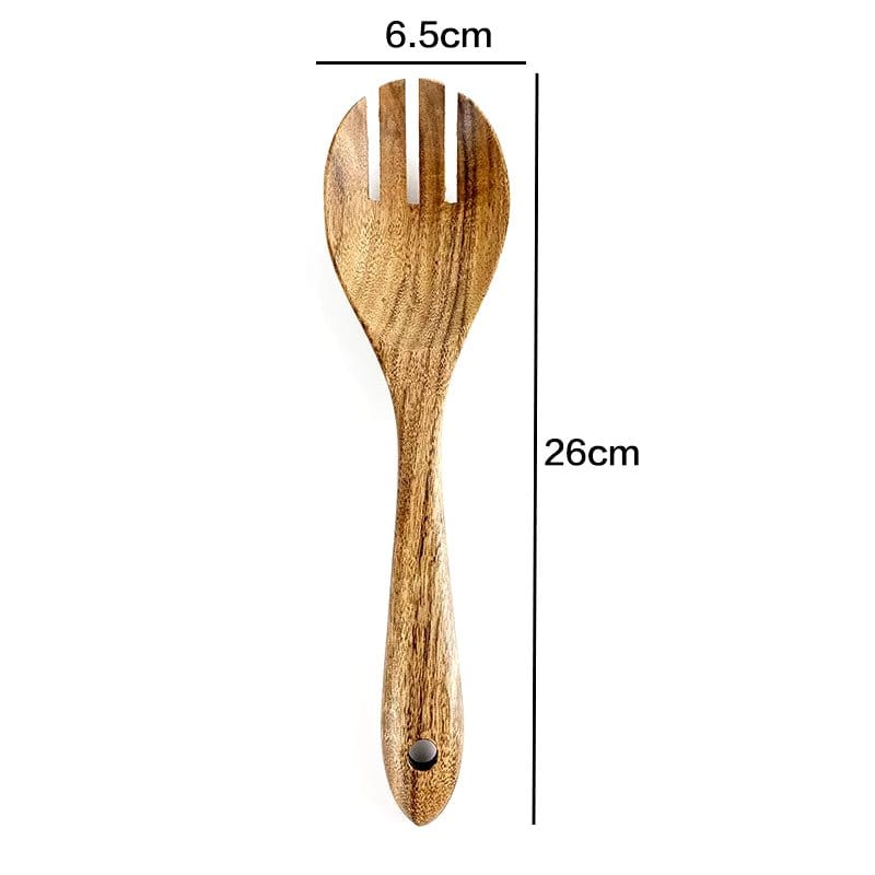 Natural Teak Wood Kitchen Tool Set: Spoon, Ladle, Turner, Rice Colander, and Soup Skimmer - KitchenKlout