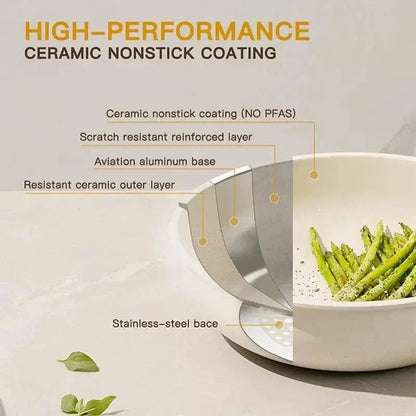 Non-Stick Cookware | 21-Piece Ceramic Pots & Pans Set - Milky White