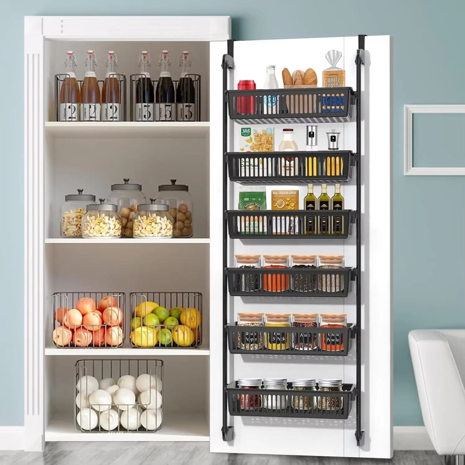 Over - the - Door Pantry Organizer with 6 - Tier Adjustable Baskets - Heavy - Duty Metal Wall Mount - KitchenKlout
