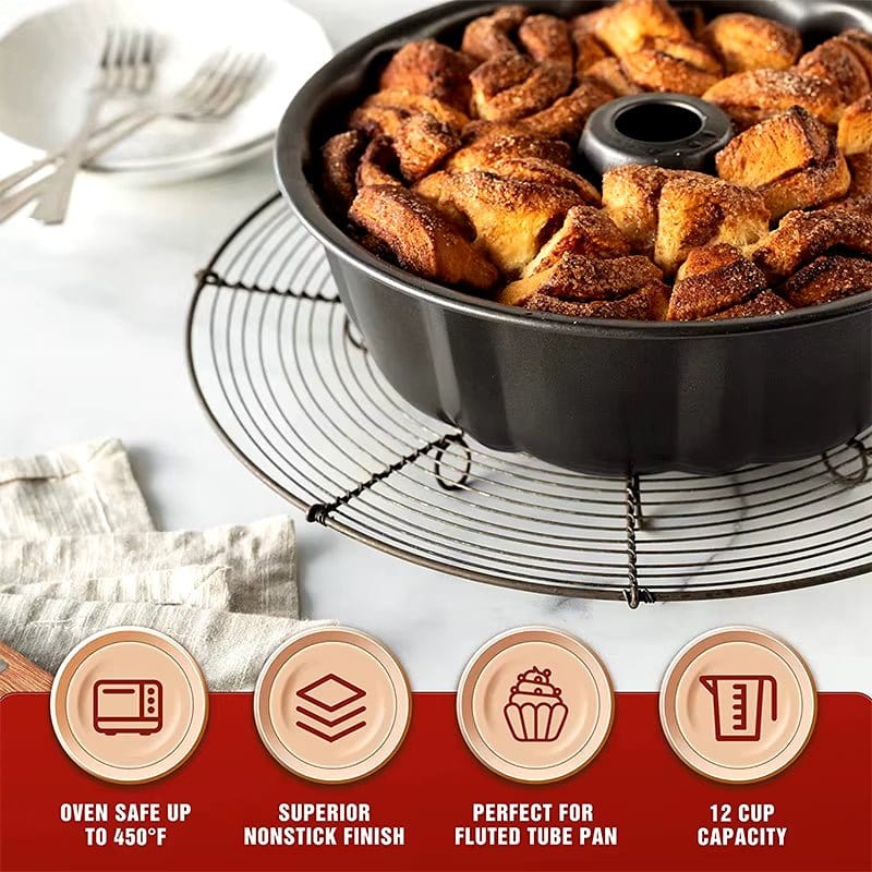 Premium Fluted Tube Cake Pans - Heavy Duty Carbon Steel Baking Mold for Buntelet, Bavarois, and Brownies - Model JT140 - KitchenKlout