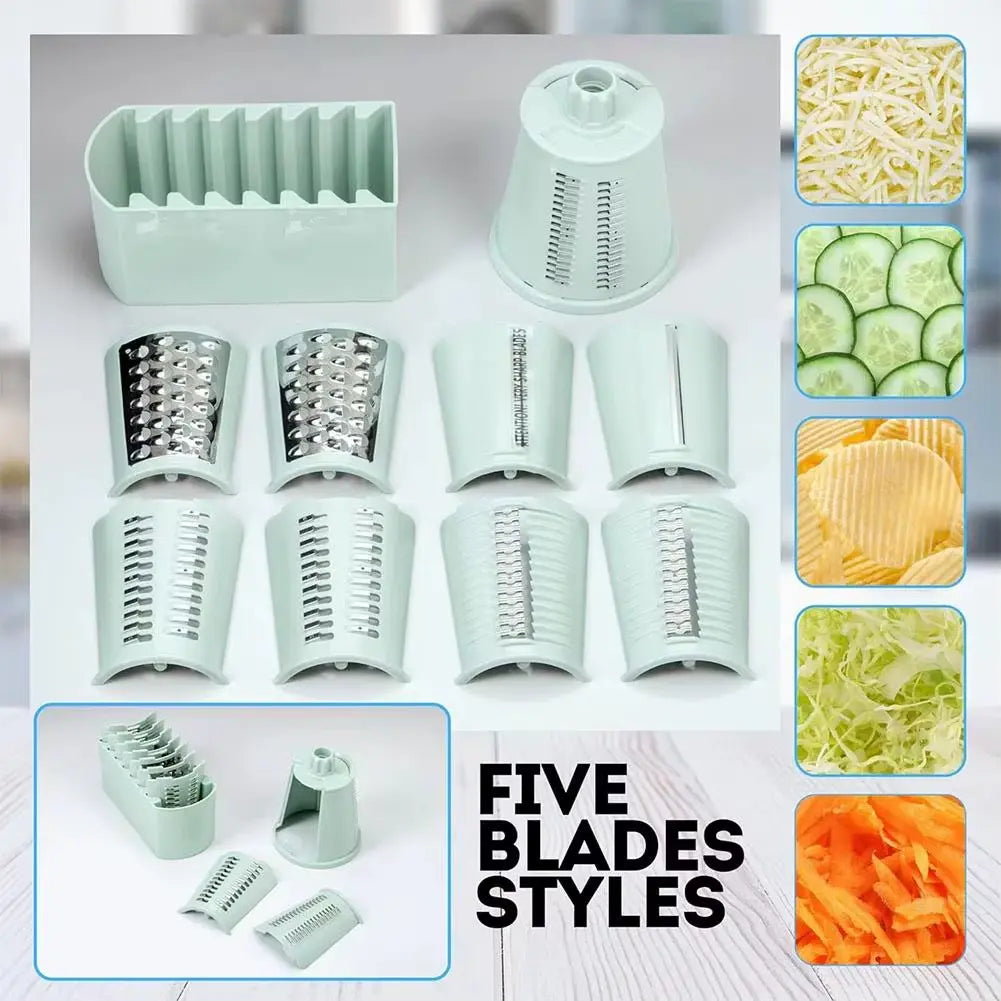 Rotary Cheese Grater - 5 Interchangeable Stainless Steel Blades  