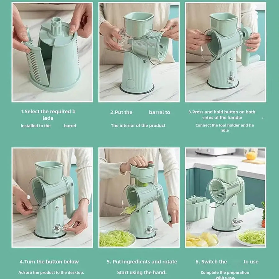 Rotary Cheese Grater - 5 Interchangeable Stainless Steel Blades  