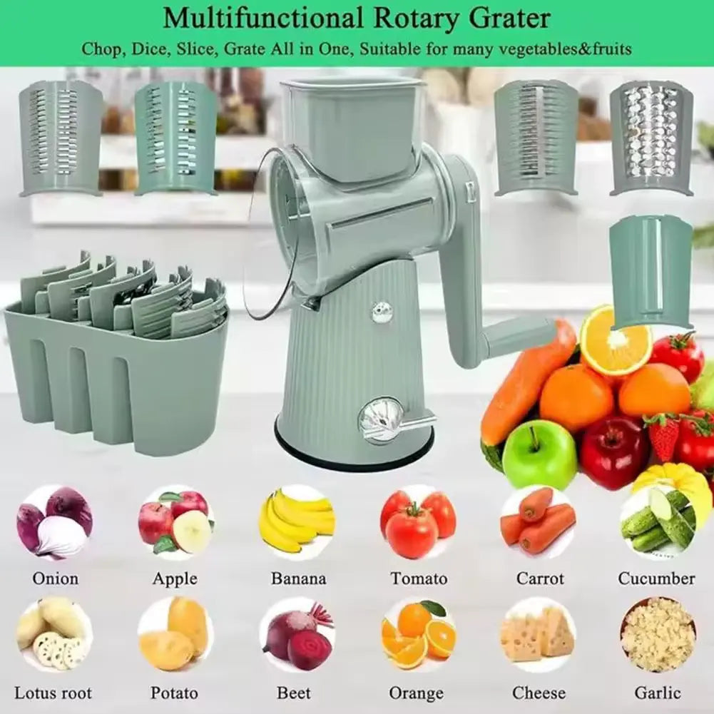 Rotary Cheese Grater - 5 Interchangeable Stainless Steel Blades  