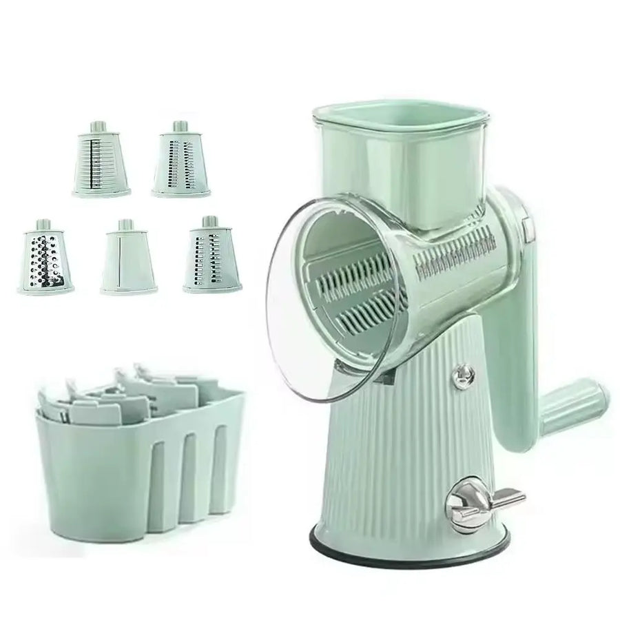 Rotary Cheese Grater - 5 Interchangeable Stainless Steel Blades  