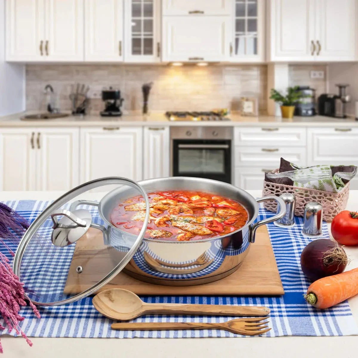 Serenk Modernist Stainless Steel Saute Pan, 24 cm - KitchenKlout