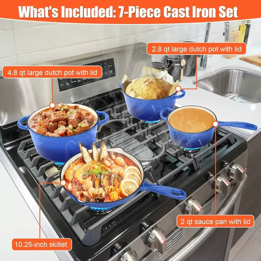 Signature Enameled, Cast Iron, 7-Piece Cookware Set