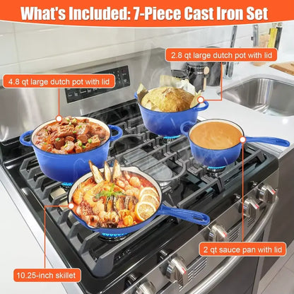 Signature Enameled, Cast Iron, 7-Piece Cookware Set
