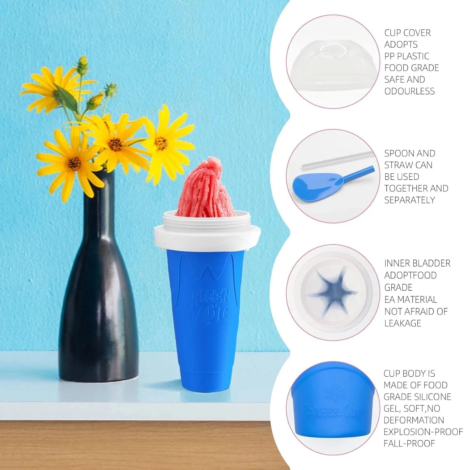 Slushie Maker Cup,Quick Frozen Magic Slushy Cup,Parent - Child DIY Cooling Cup Smoothie Squeeze Cup with Lid Straw for Kids,Family - KitchenKlout