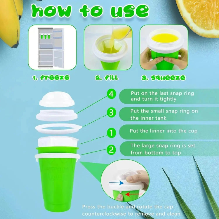 Slushie Maker Cup,Quick Frozen Magic Slushy Cup,Parent - Child DIY Cooling Cup Smoothie Squeeze Cup with Lid Straw for Kids,Family - KitchenKlout
