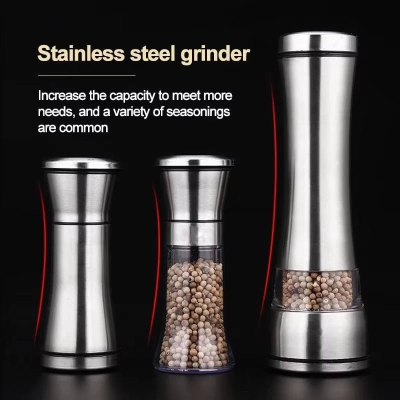 Stainless Steel Salt and Pepper Mill Set - Professional Food Grinder and Spice Container for Kitchen Use - KitchenKlout