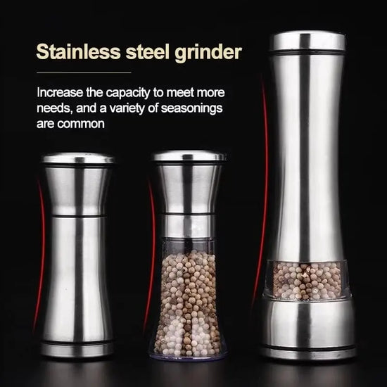 Stainless Steel Salt and Pepper Mill Set - Professional Food Grinder and Spice Container for Kitchen Use - KitchenKlout