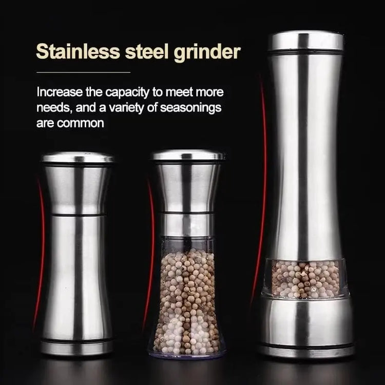 Stainless Steel Salt and Pepper Mill Set - Professional Food Grinder and Spice Container for Kitchen Use - KitchenKlout