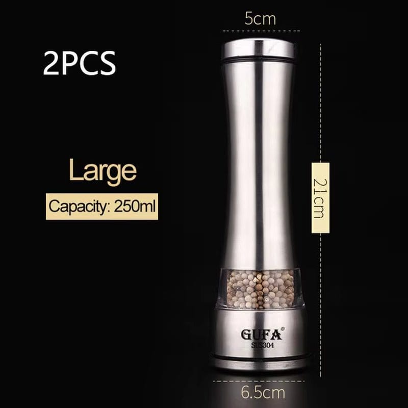Stainless Steel Salt and Pepper Mill Set - Professional Food Grinder and Spice Container for Kitchen Use - KitchenKlout