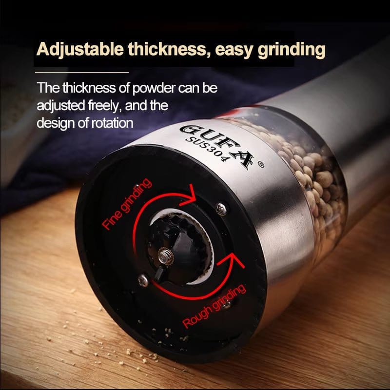 Stainless Steel Salt and Pepper Mill Set - Professional Food Grinder and Spice Container for Kitchen Use - KitchenKlout