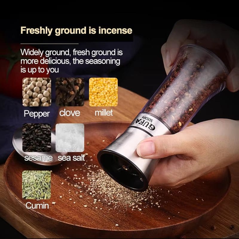 Stainless Steel Salt and Pepper Mill Set - Professional Food Grinder and Spice Container for Kitchen Use - KitchenKlout