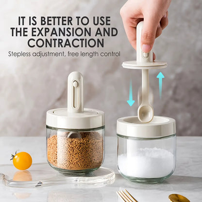 Telescopic Spoon Spice Seasoning Glass Container Jar