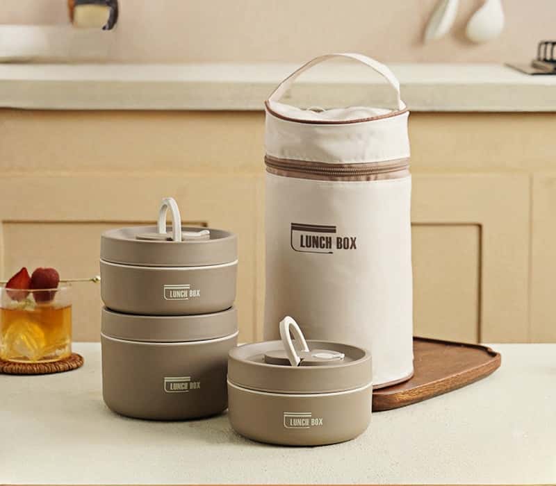 Thermal Bento Box, Insulated Lunch Container Box 304 Stainless Steel Sealed Multifunction Portable Round with Thermal Bag - KitchenKlout