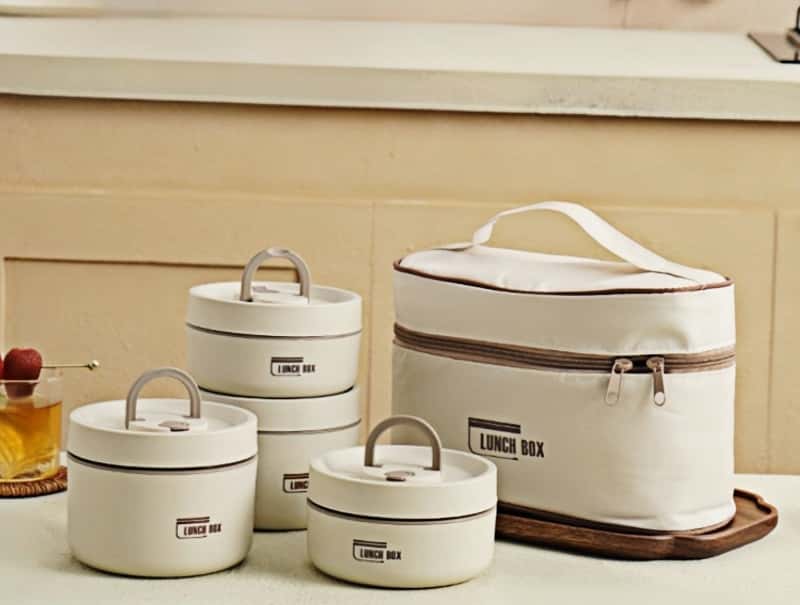 Thermal Bento Box, Insulated Lunch Container Box 304 Stainless Steel Sealed Multifunction Portable Round with Thermal Bag - KitchenKlout