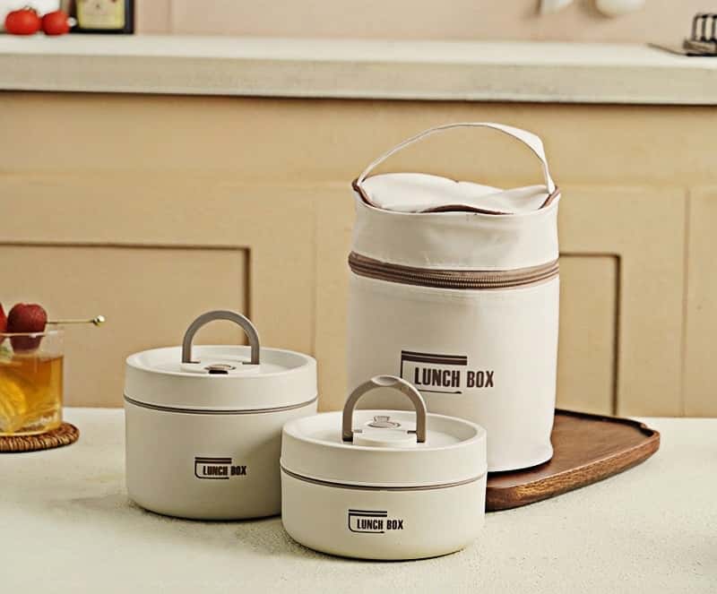Thermal Bento Box, Insulated Lunch Container Box 304 Stainless Steel Sealed Multifunction Portable Round with Thermal Bag - KitchenKlout