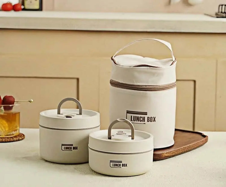 Thermal Bento Box, Insulated Lunch Container Box 304 Stainless Steel Sealed Multifunction Portable Round with Thermal Bag - KitchenKlout