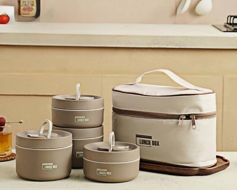 Thermal Bento Box, Insulated Lunch Container Box 304 Stainless Steel Sealed Multifunction Portable Round with Thermal Bag - KitchenKlout
