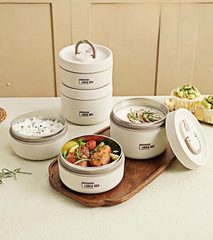 Thermal Bento Box, Insulated Lunch Container Box 304 Stainless Steel Sealed Multifunction Portable Round with Thermal Bag - KitchenKlout