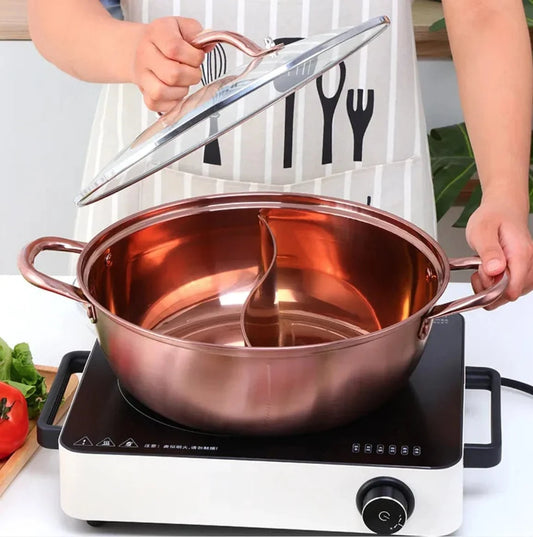 Titanium Plated Stainless Steel Dual Section Hot Pot - KitchenKlout