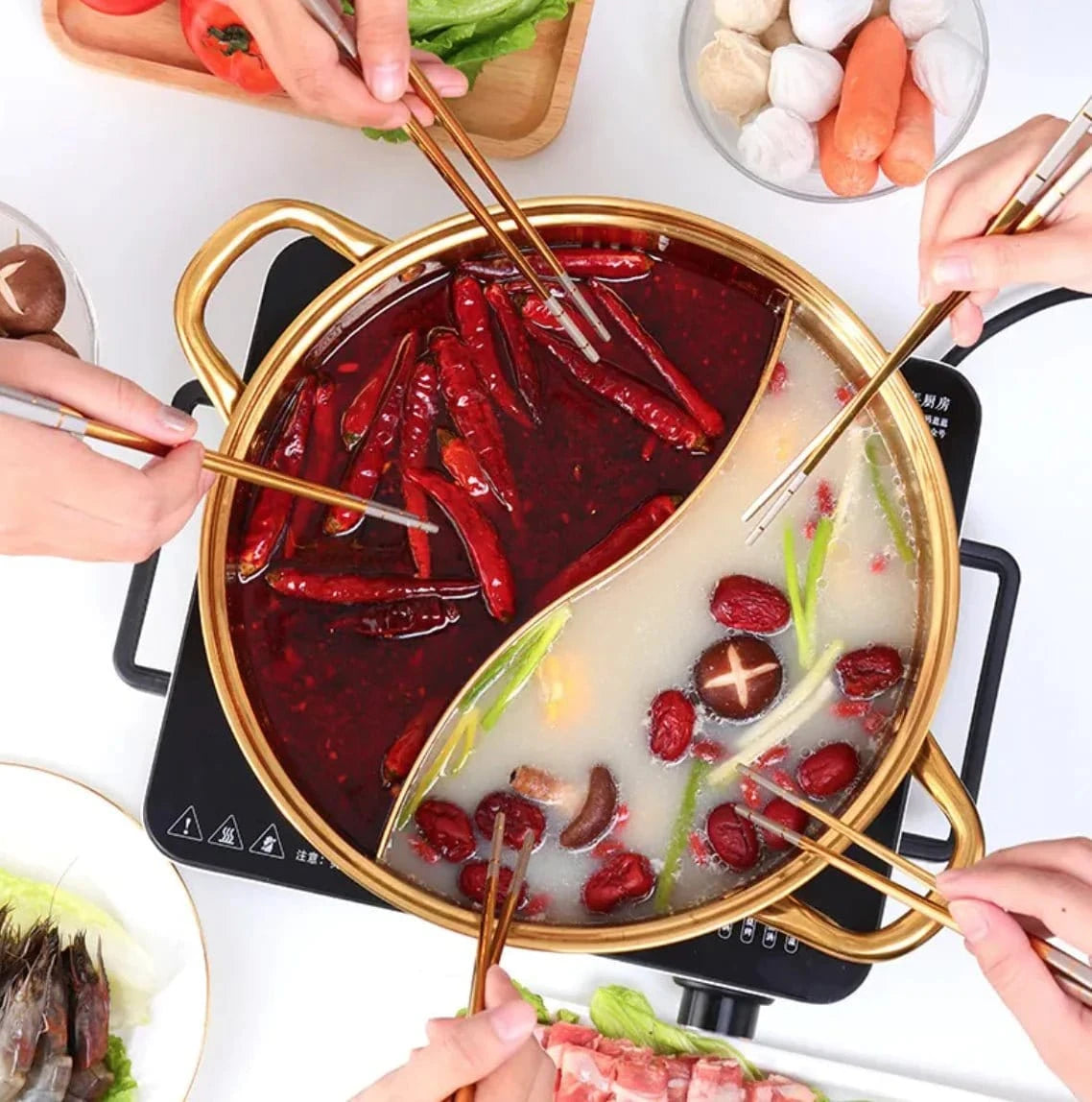 Titanium Plated Stainless Steel Dual Section Hot Pot - KitchenKlout