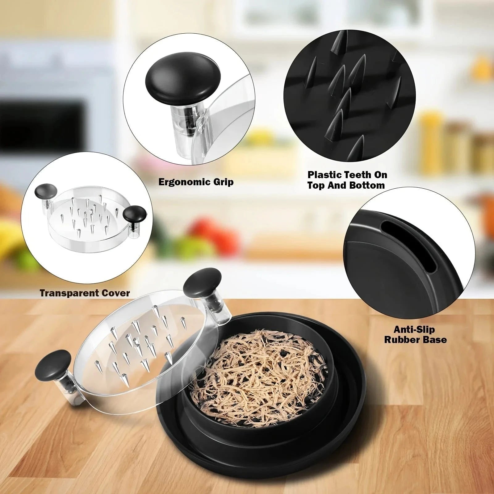 Upgraded Chicken Shredder with Transparent Cover: Large Anti - Slip Rotating Tool for Chopping Chicken, Beef, Cabbage,Vegetables - KitchenKlout