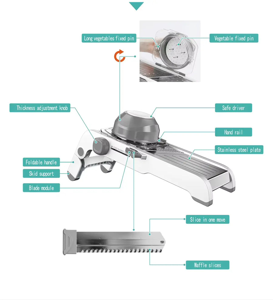 V-Blade 18-in-1 Mandoline Slicer ?€? Stainless Steel Produce Prep Tool