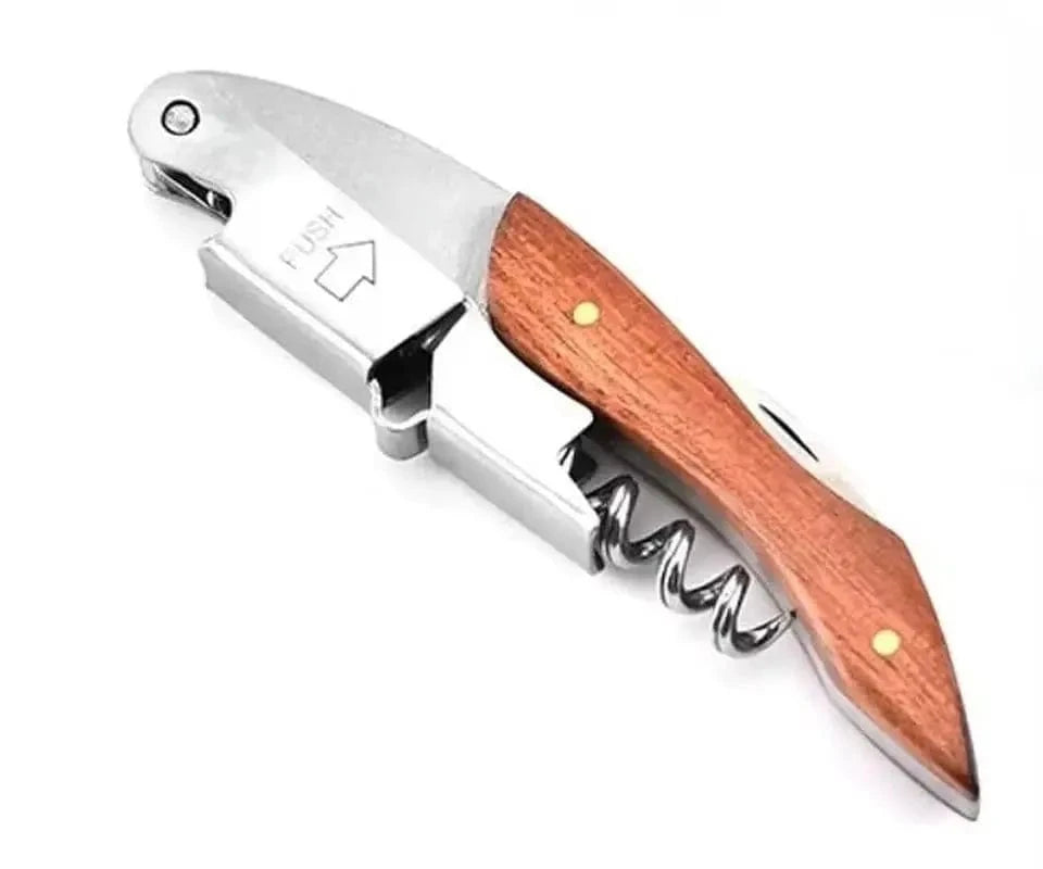 Wood Handle Wine Opener – Portable Corkscrew & Bottle Opener